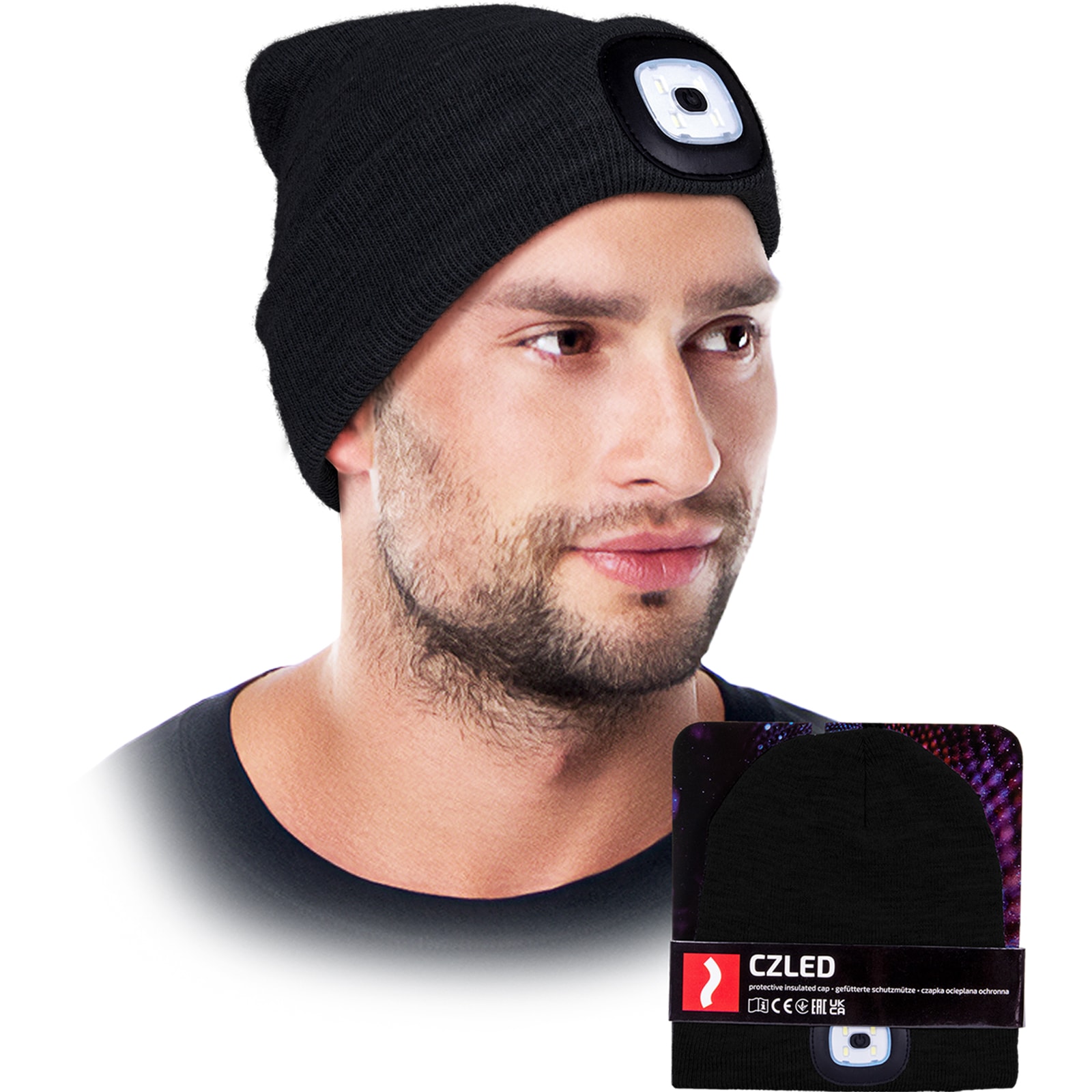 Zimná čiapka s LED baterkou SHINE BLACK 304547