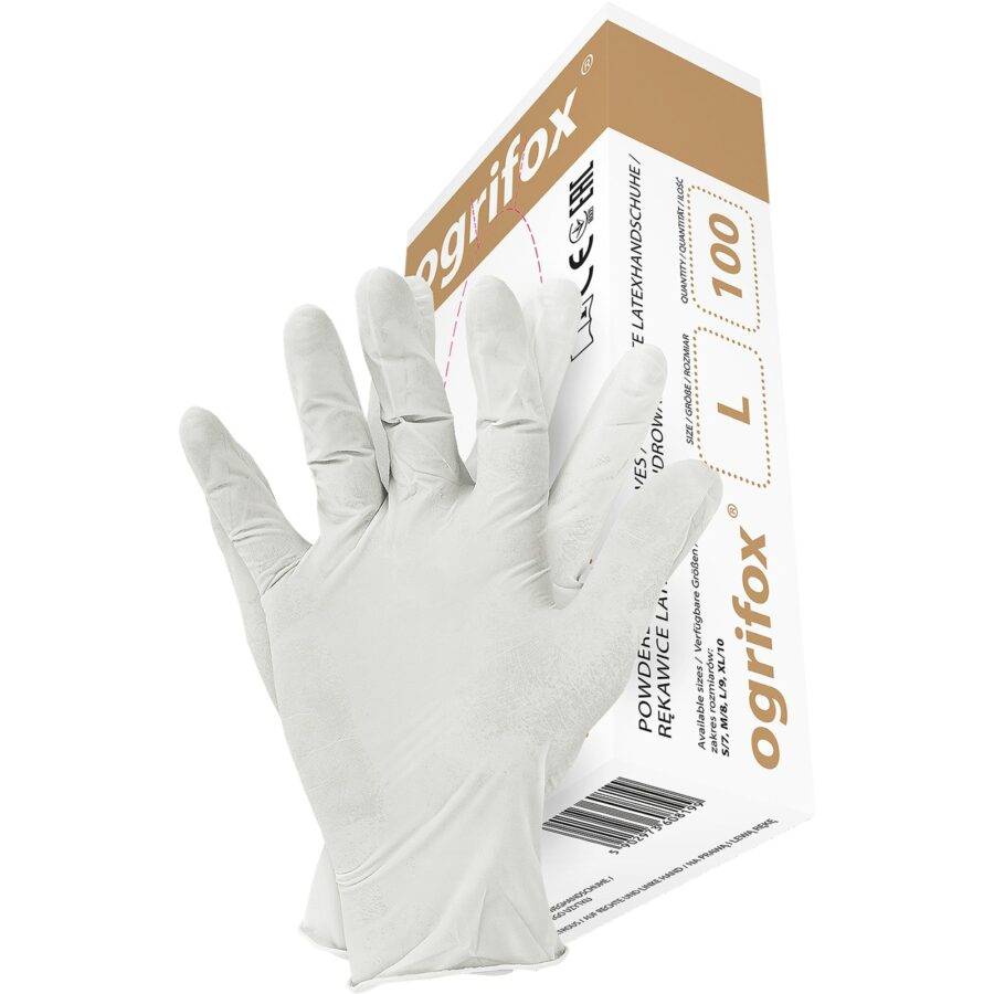Jednorázové latexové rukavice OGRIFOX 100ks púdrované