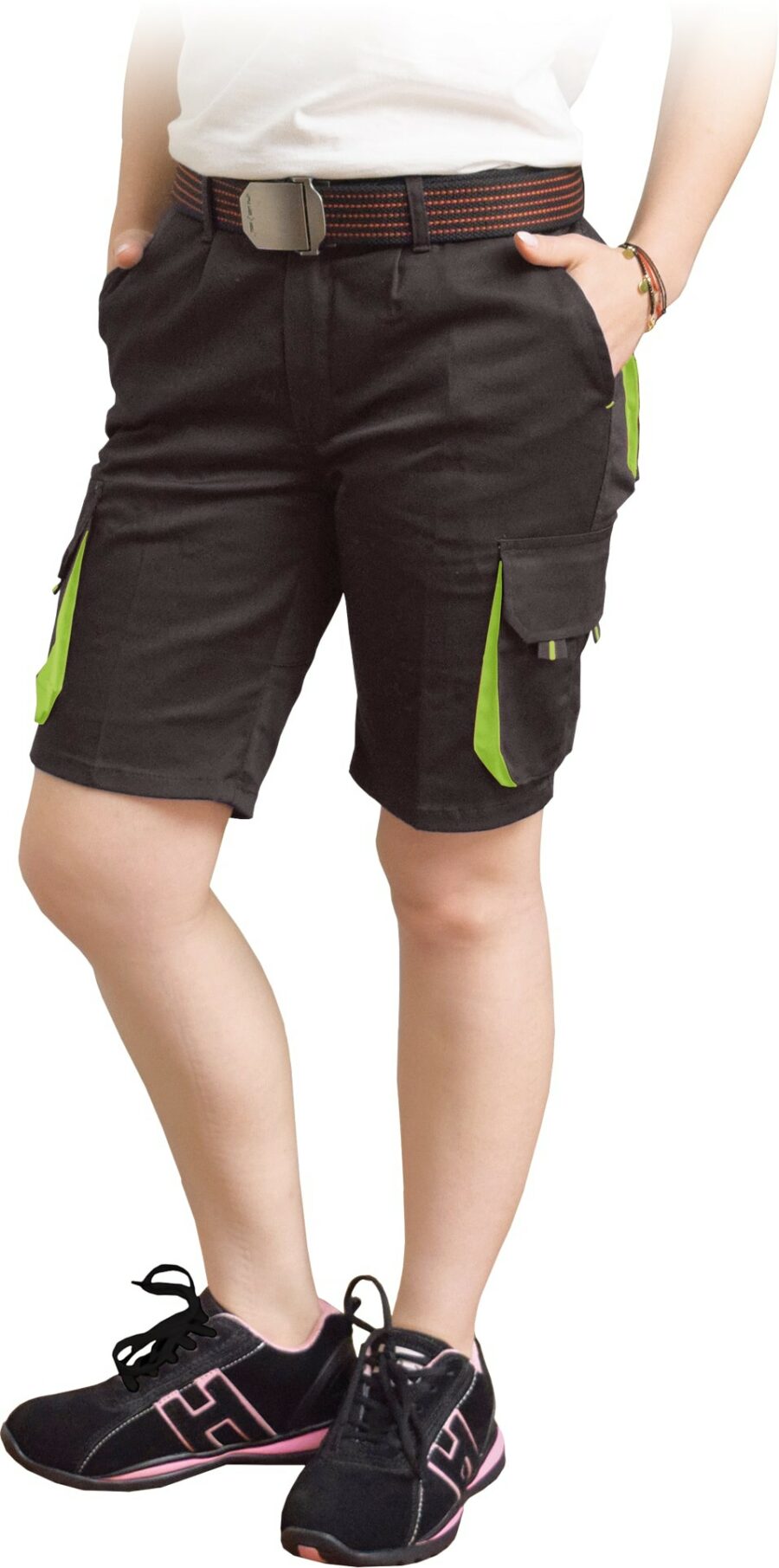 Dámske montérkové kraťasy s elastanom FRAULAND BLACK YELLOW