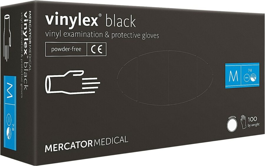 Jednorázové diagnostické Vinylové rukavice 100ks MERCATOR Vinylex® BLACK nepúdrované