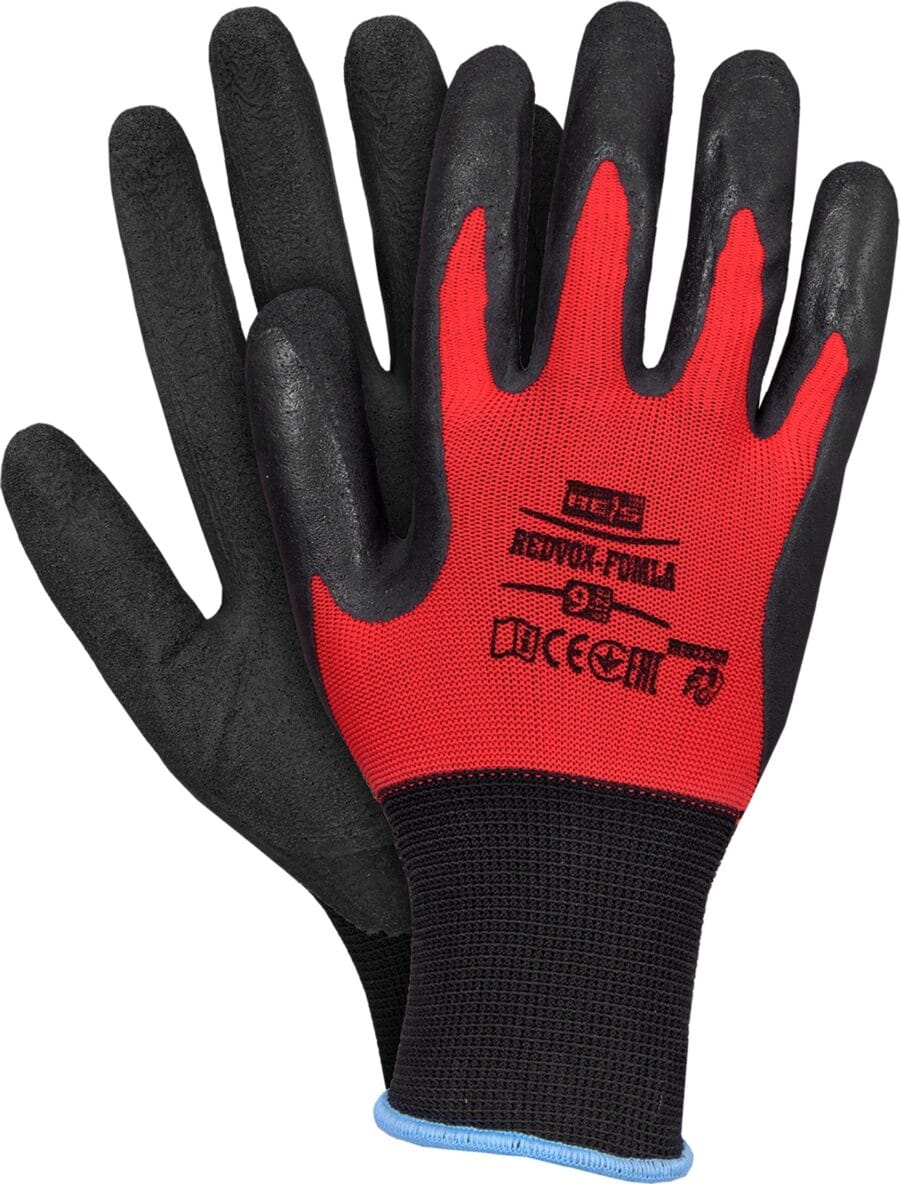 Pracovné rukavice máčané v latexe RICK FOAM RED